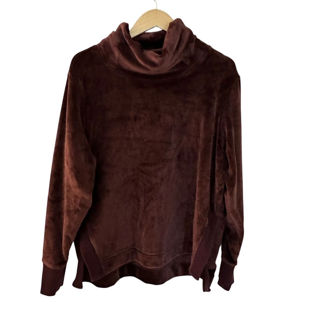 Athleta Maroon Velour Soft Box Turtleneck Cowl‎ Neck Pullover Sweatshirt Size XL